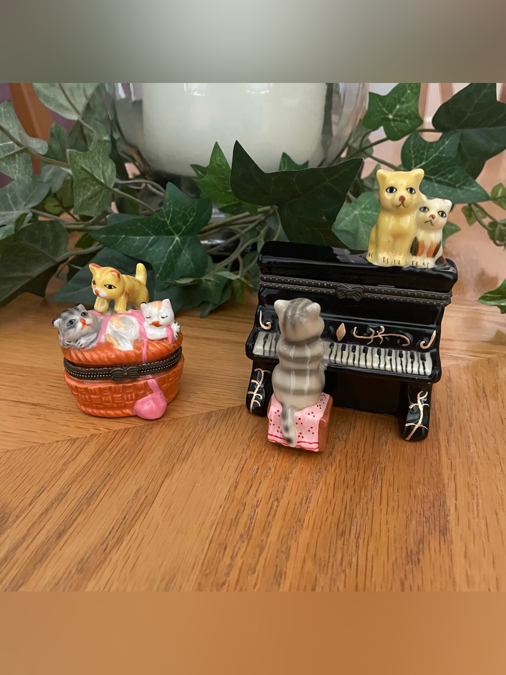 Cat Trinket Boxes - Piano & Knitting Basket